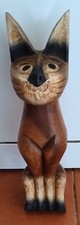 Hand Carved Wooden Cat Figurine Siamese Style Sculpture Vintage Home Decor