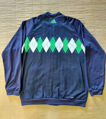 adidas Climalite Track Jckt Mens L BlackGreenWhite Argyle Full Zip W Zip Pockets