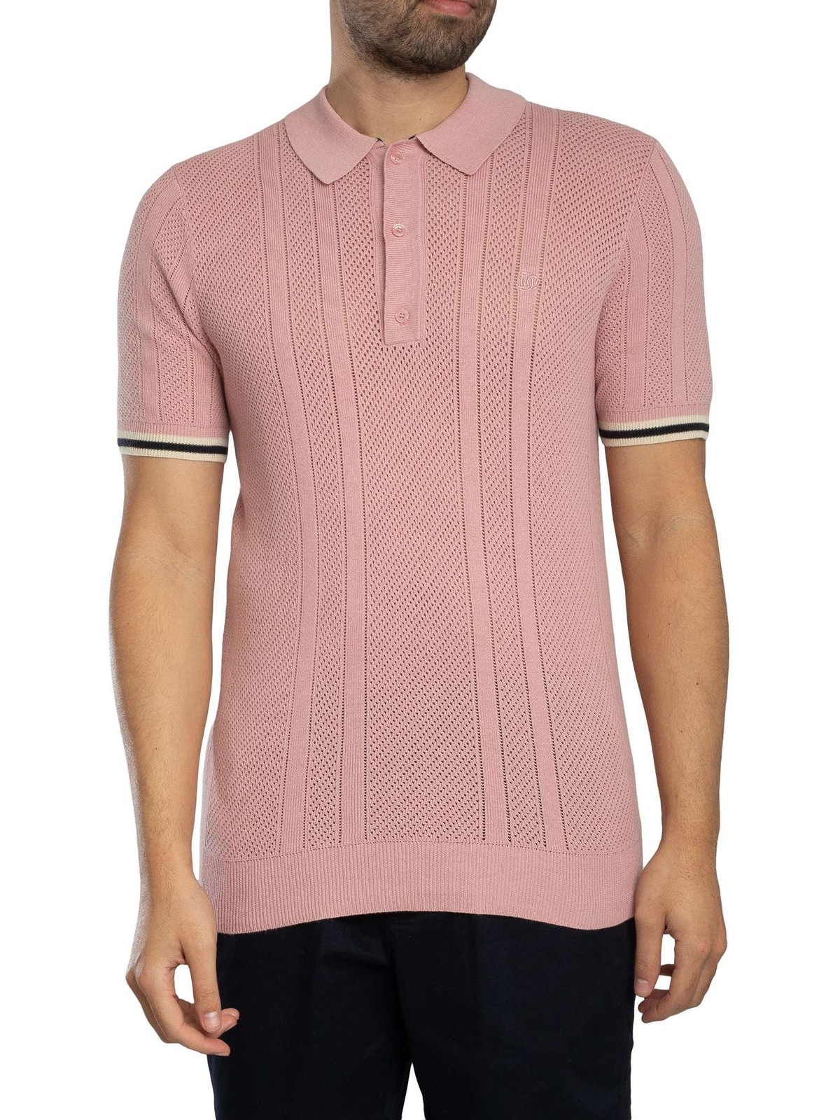 Superdry Knitted Texture Polo Shirt, Grey Pink - XXL