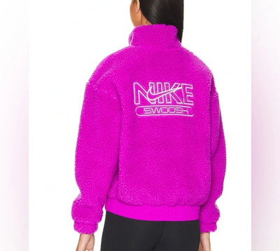 Women's NIKE NSW Swoosh Plush Zip Jacket Magenta Dark Pink Size SMALL DR5628-551