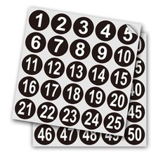 Black Consecutive Number Stickers   1 to 50,1 Set   Vinyl Self 1inch,