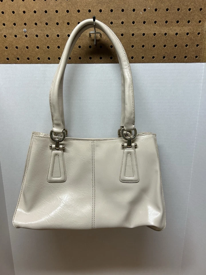 Bolso de mano Liz Claiborne vintage. Bolso de hombro de cuero blanco genuino Foto 2 de 4