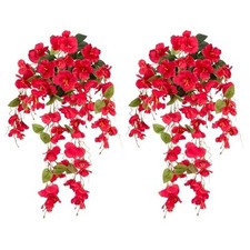 Fake Hibiscus Artificial Hanging Flowers Plants for Outdoors Spring 2 pcs Red