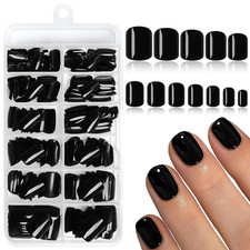 Black Press on Nails Short Fake Nails, 240Pcs Black Acrylic Nails Press Ons Fals