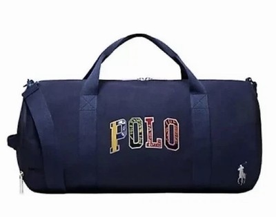 Polo Ralph Lauren Multicolored Unisex Duffle Bag Exterior Side Pocket Navy NWT