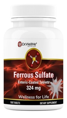 Ferrous Sulfate 324mg Enteric-Coated Tablets 100 Ct Wellness for Life Supplement