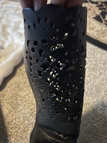 Sexy Bellini Leather 3 1/2 “ Black Laser Cut knee High Boots - Picture 7 of 17