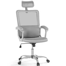 Home Office Chair Ergonomic Mesh High Back Adjustable Swivel Headrest Grey