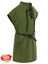 Boys Renaissance Pirate Viking Medieval Tank Top Cotton Lace Up Costume