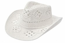 Western Style White Cowboy Straw Hat Rolled Brim One Size Fits Most Plain Read