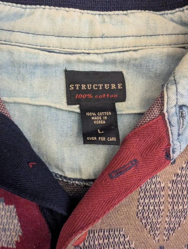 Vintage Structure Sweater Mens Large Multicolor Wildlife Patchwork Knit 90s - Image 4 of 4