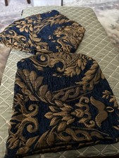 2 Storage Bags/Heavy Navy Blue And Gold Brocade Lined With soft Fabric, 9” By 8”