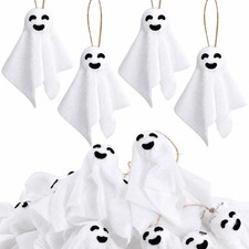 24 Pcs Halloween Hanging Ghost Decorations - Small White Cloth Ornaments for Spo
