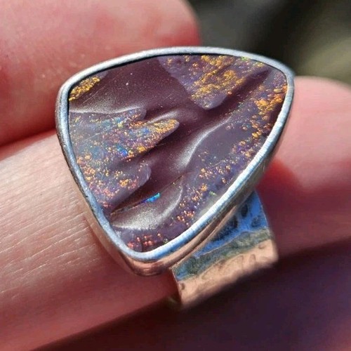Handcrafted 925 Sterling Silver Trillion Opal Bezel Ring Size 9.25