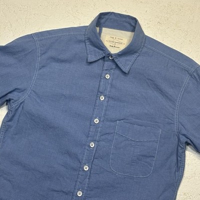 Rag & Bone Shirt Mens Small Blue Check Tailored Workwear Button Up Long Sleeve