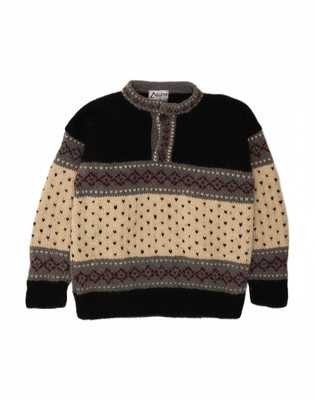 ALPINE Herren Pullover Sweater mit Knopfleiste Small bunt Fair Isle Wolle CE15