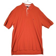 Vtg Y2K Tommy Hilfiger Men's XL Orange Pique Polo Shirt, Logo Oversized Preppy