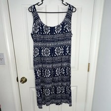 Nine West Navy Blue White Geometric Tribal Print Sleeveless Sheath Dress 14
