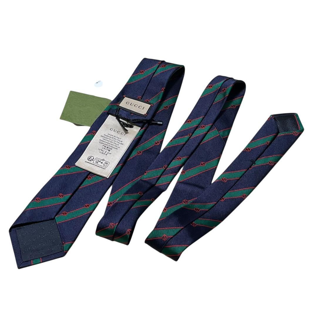 Gucci GG Pattern Navy Blue Interlocking Bee Tie U… - image 9