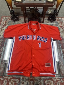 Vintage Puerto Rico Baseball Jersey 100% Polyester Size L Button Up