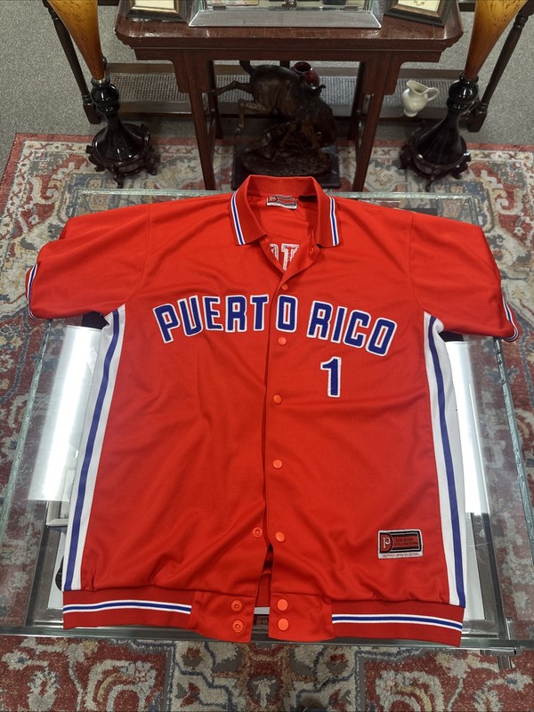 Vintage Puerto Rico Baseball Jersey 100% Polyester Size L Button Up