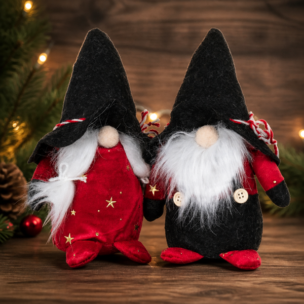 Weihnachtswichtel 20Cm Gnom 2 StüCk Sitzend Rot-Schwarz Dekofigur Weihnachten-image