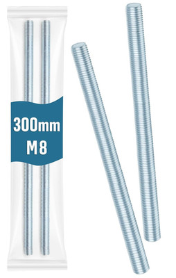 2 Stück Gewindestange M8 x 300mm,  DIN 976 Gewindestift Verzinkter Stahl, Gewind