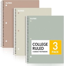 Spiral Notebooks, 3 Pack, 1-Subject, College Ruled Paper, 8" X 10-1/2", 70 Sheet