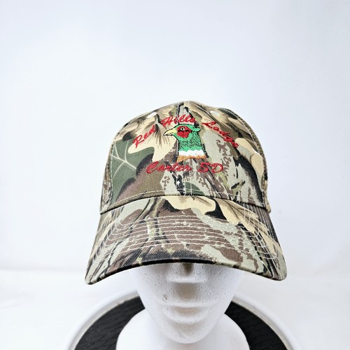 VINTAGE 90s Camo Strapback Hat Y2K Hunting Outdoors Used FAST SHIPPING