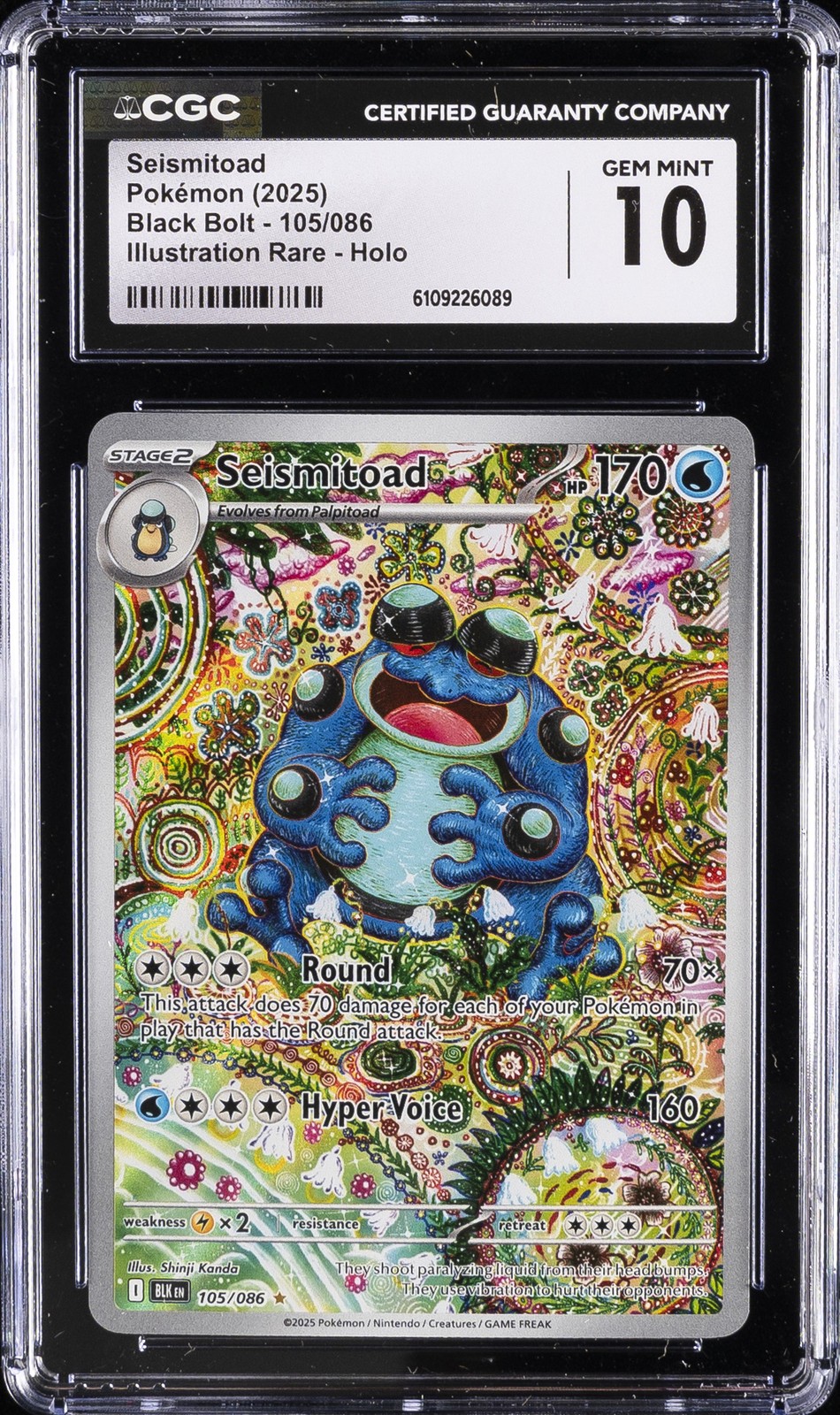 2025 POKÉMON BLACK BOLT ILLUSTRATION RARE HOLO #105 SEISMITOAD CGC 10 GEM MINT