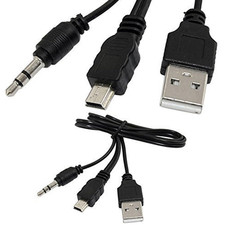 2 Pack Mini USB Audio Cable with USB 2.0 Charging Power Supply Cord to Mini B Ma