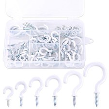 100 PCS 6 Sizes White Vinyl Coated Cup Hooks Screwin Ceiling Assortment Kit