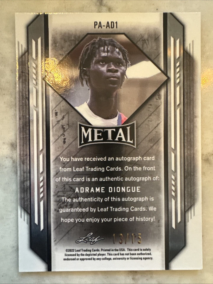 2021-22 Leaf Draft Prospect Autograph 13/15 Adrame Diongue #PA-AD1 Pink 2022 - Image 2 of 4