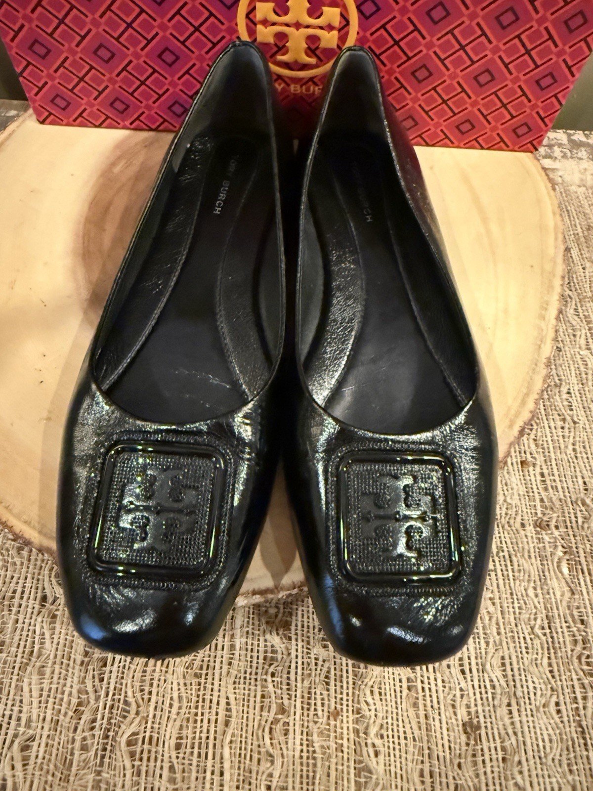 Tory Burch Georgia Black Crystal  Pave Leather Flats Sz-9 328$