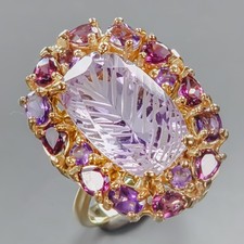 Handmade 11 ct Natural Amethyst Ring 925 Sterling Silver Size 7.75 /R437674
