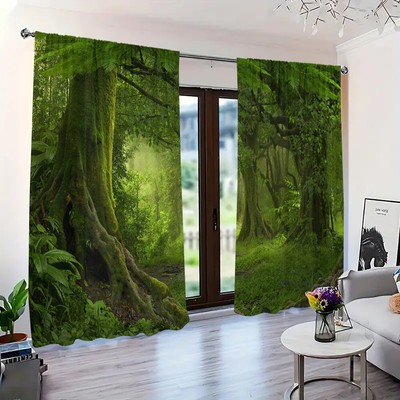 2 Panels 3D Tropical Rainforest Curtains Window Drapes for Bedroom Living Room