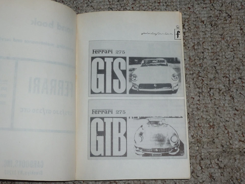 Ferrari 275 GTS GTB 1964 manual de reparación de servicio para operadores GT Roadster Spyder 3,3 L Foto 3 de 4