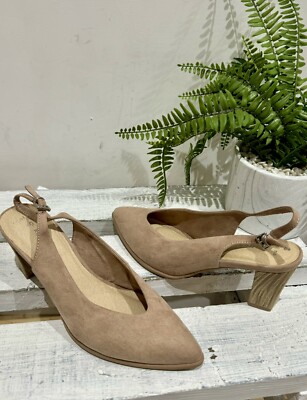 Neu Marco Tozzi Beige Sand Kunstleder Leder Slingback Blockabsatz Schuhe UK 7 40