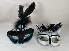Beautiful Masquerade Mardi Gras Venetian Masks with Feathers Lot of 2
