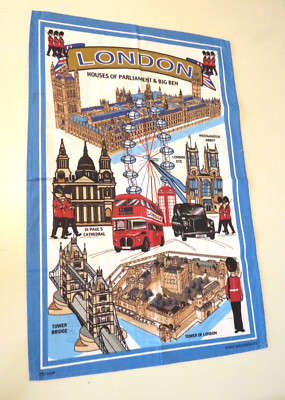 United Kingdom Souvenir Linen Towel London England 8 Scenes of the city 30x20