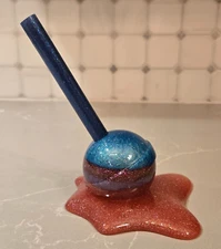 Melting Lollipop Modern Pop Art Resin Epoxy Blue Pink Glitter Decor Ring Holder