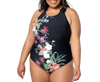 Jantzen Layla Cross Back High-Neck One-Piece Black Floral