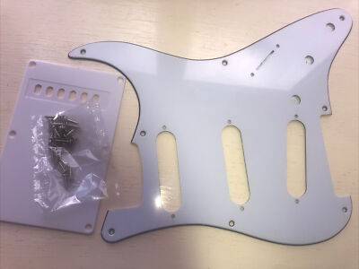 KRATZPLATTE 8-Loch, 3-lagig weiß F/geschirmt P/Guard + Trem SSS passt Squier/Import