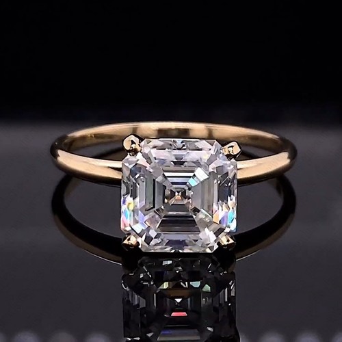 IGI 2.30Ct Asscher F VS1 Lab Grown Diamond Engagement Ring In 14k Yellow Gold - Picture 6 of 15