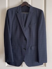 Boss 2-piece Suit, Virgin Wool, Size 40R, Dark Blue Plaid
