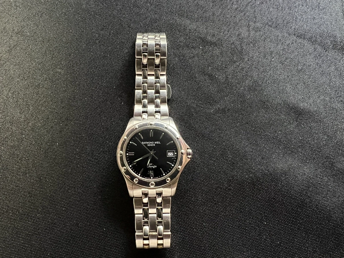 Raymond Weil Tango Mens Black Dial Stainless Steel Bracelet Watch 5590