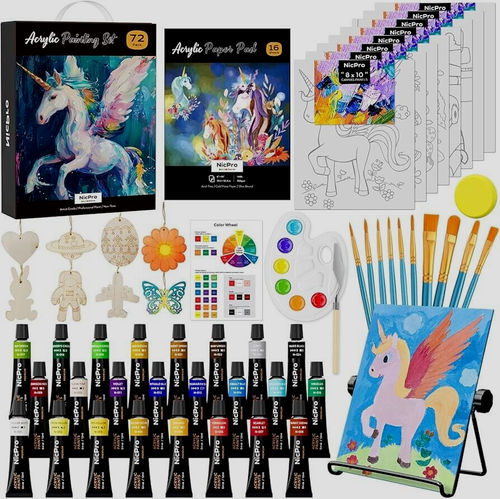 New NICPRO Acrylic Paint Set Supplies 72 Piece Art Canvas Painting Kit