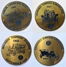 AACA 1962, 1964, 1965, 1966 BERNARDS KIWANIS, ANTIQUE AUTO SHOWS 4 BRASS PLAQUES