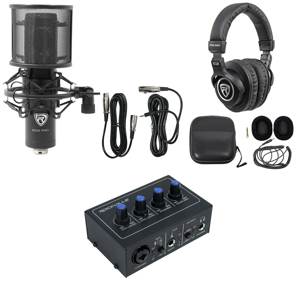 Rockville ROCK-U MINI 2x2 USB Computer Recording Interface+Studio Mic+Headphones
