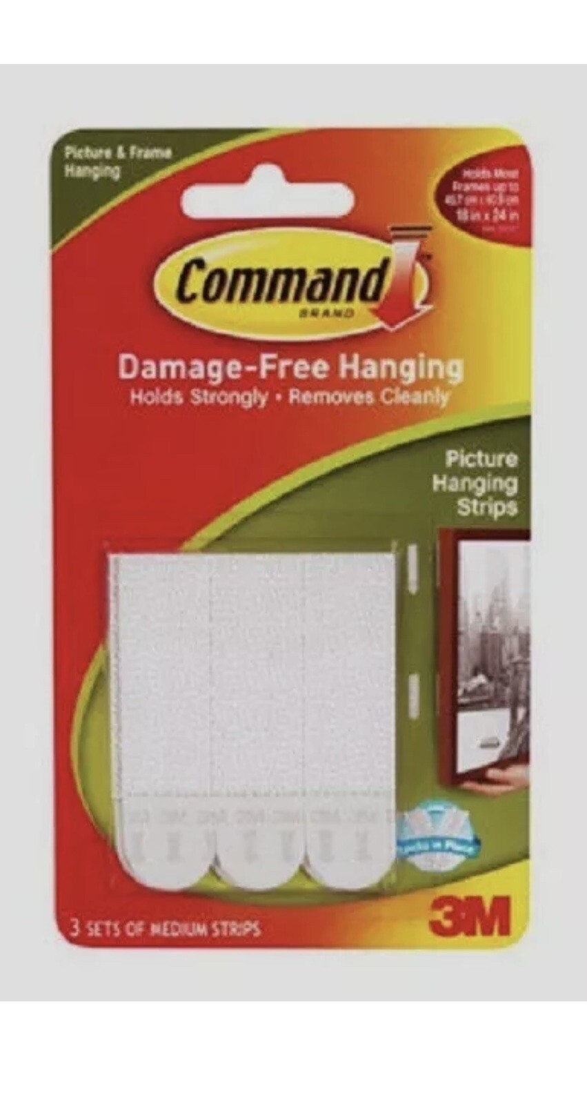 3M Command Picture Hanging Strips Fasteners 3 Sets Medium Holds 3 lbs ...